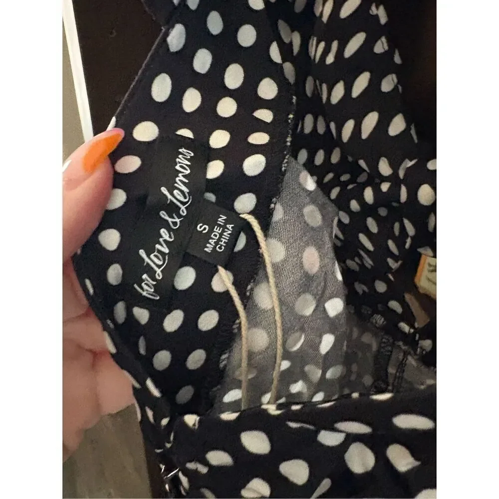 NWT For Love & Lemons Beth Black & White Polka Dot Midi Dress Size Small